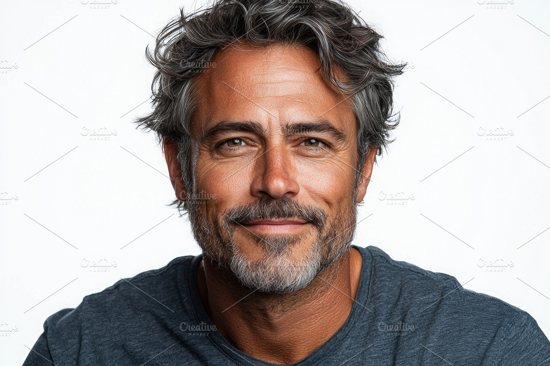 Smiling mature man with salt and pepper hair wearing dark blue s, a Person Photo by José Manuel Gelpi