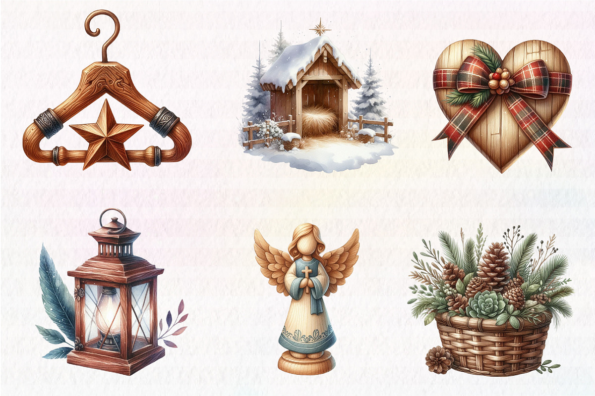 Rustic Wooden Christmas Clipart, an Illustration by CreationArt (Photo 4 of 5)