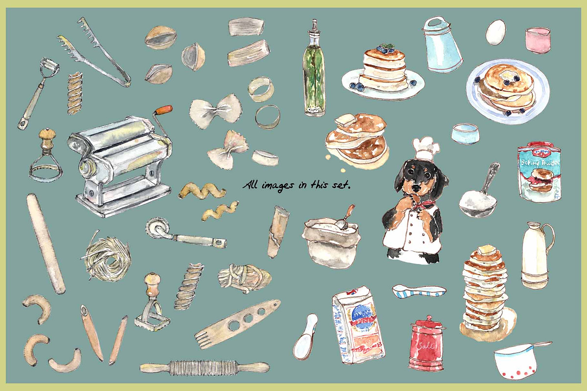 Pasta & Pancake-Watercolor Clipart, an Illustration by VianneArt (Photo 2 of 4)
