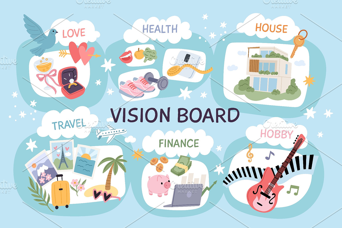 Vision board. Pictures with goals, a Finance Illustration by YummyBuum (Photo 2 of 3)