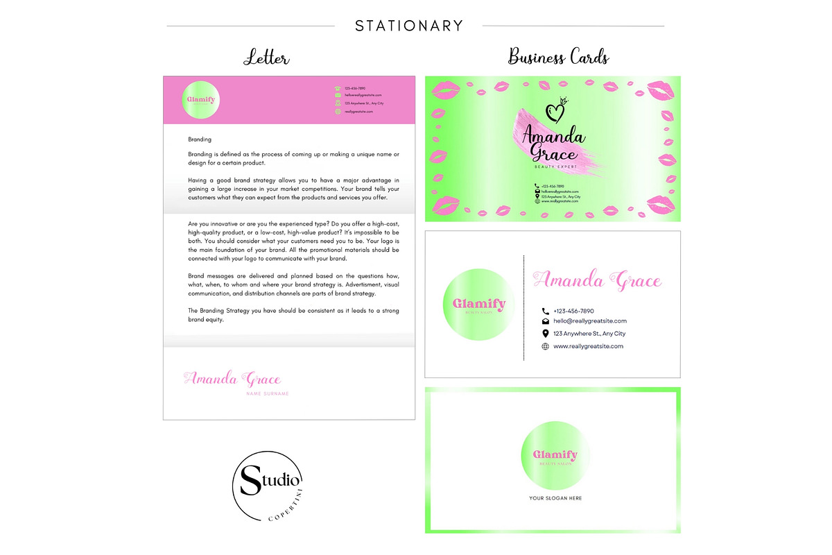 Pink and Green Brand Kit Canva, a Branding & Logo Template by CopertiniStudio (Photo 7 of 8)