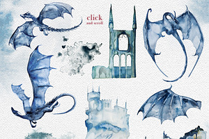 Watercolor Dragons Clipart Set