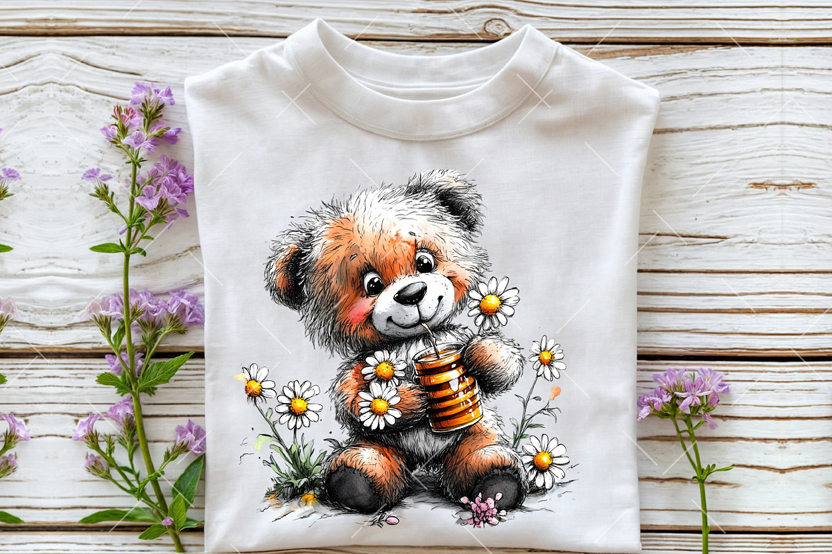 Watercolor Daisy Teddy Bear Clipart, a Seasonal Illustration by OK Design (Photo 5 of 6)