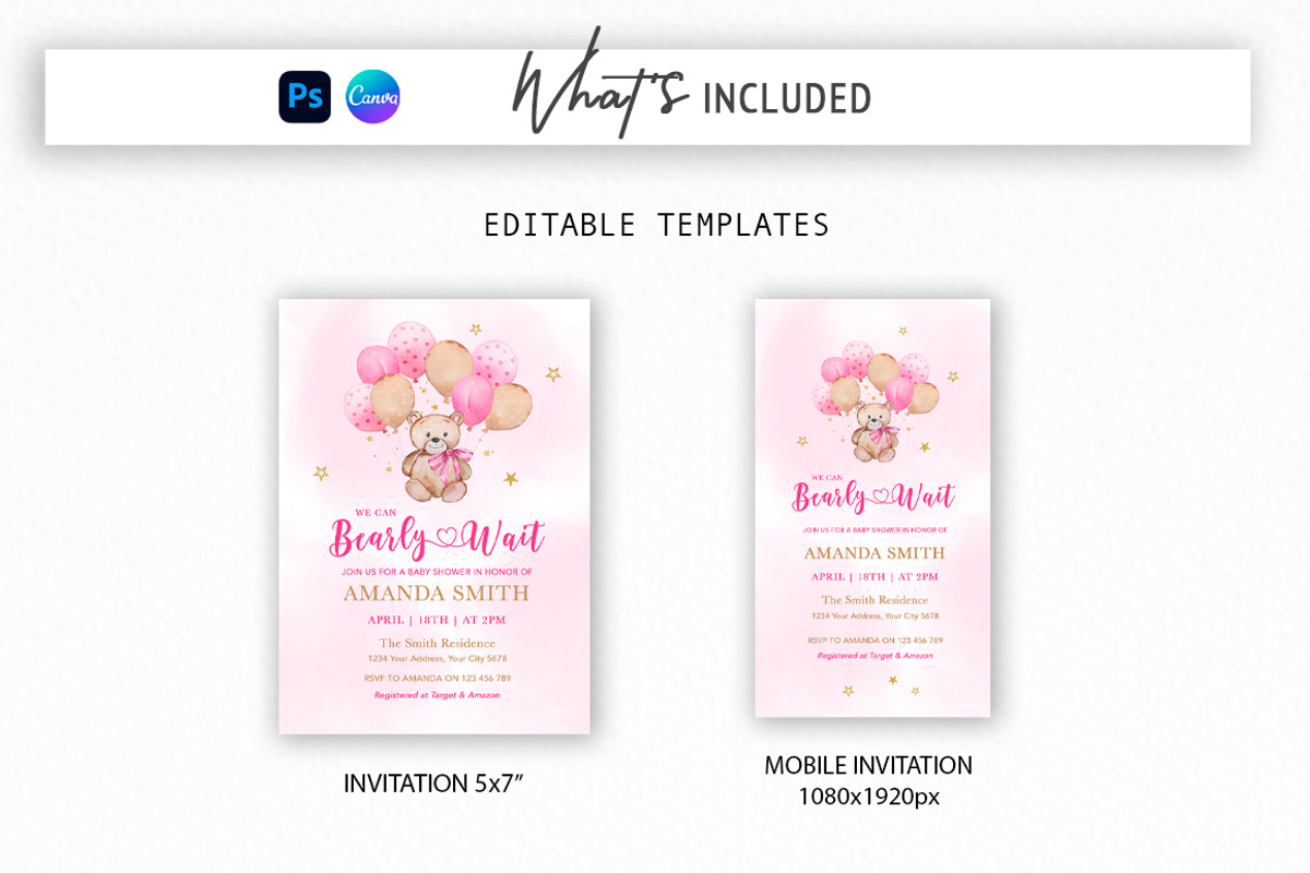 We can Bearly Wait Pink Baby Shower, an Invitation Template by SvetaArtStore (Photo 3 of 6)
