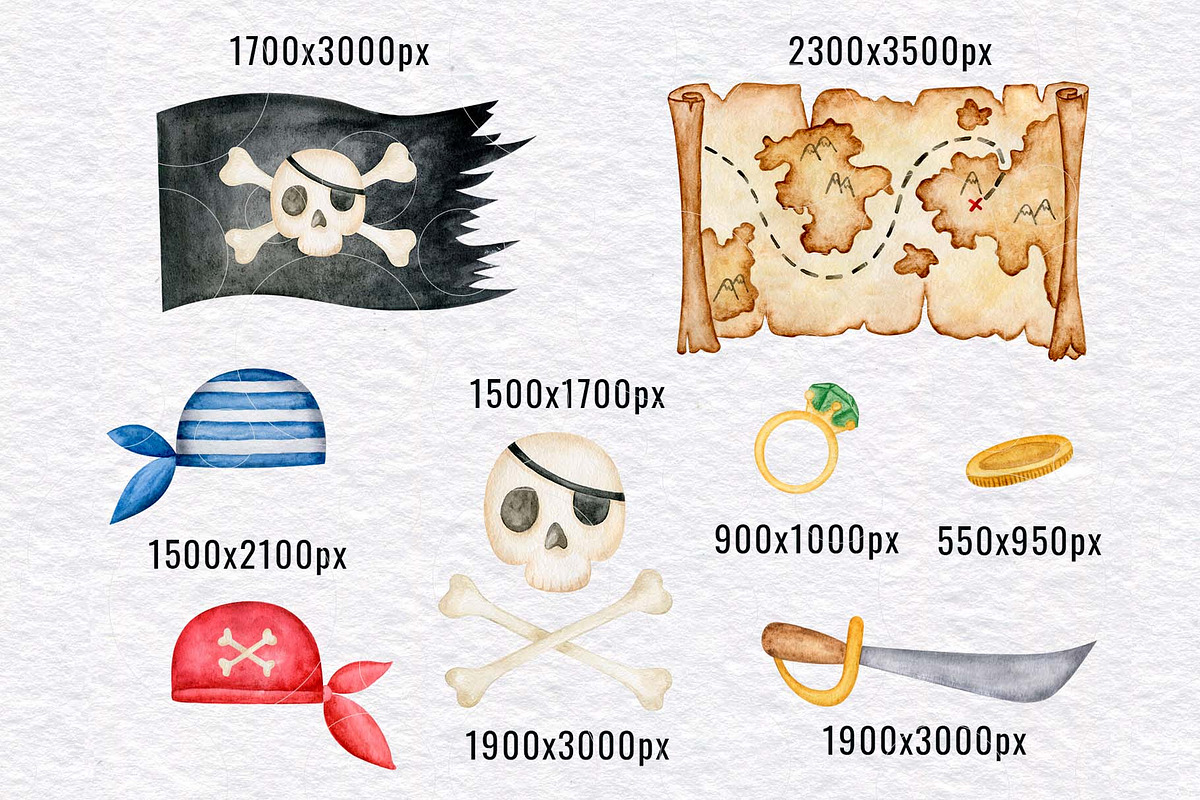 Little pirate watercolor clipart, an Illustration by KathrineWatercolor (Photo 3 of 5)
