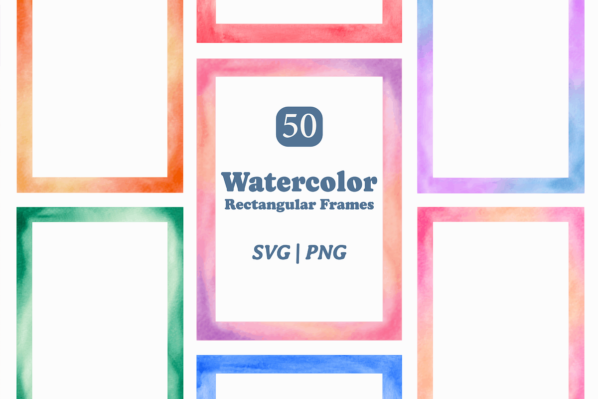 Watercolor Frame Rectangular Border, a Decorative Illustration by Kusumaillustration (Photo 1 of 13)