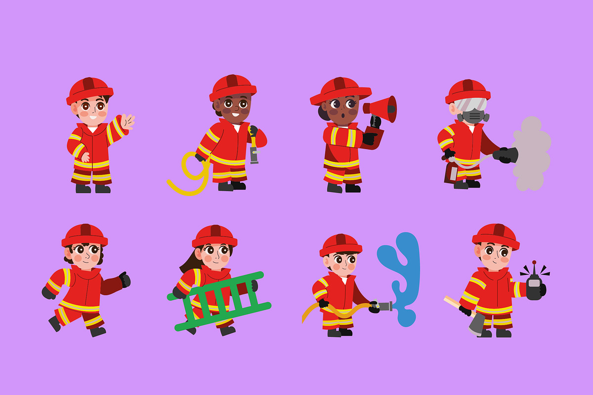 Firefighter Kids Illustration Set