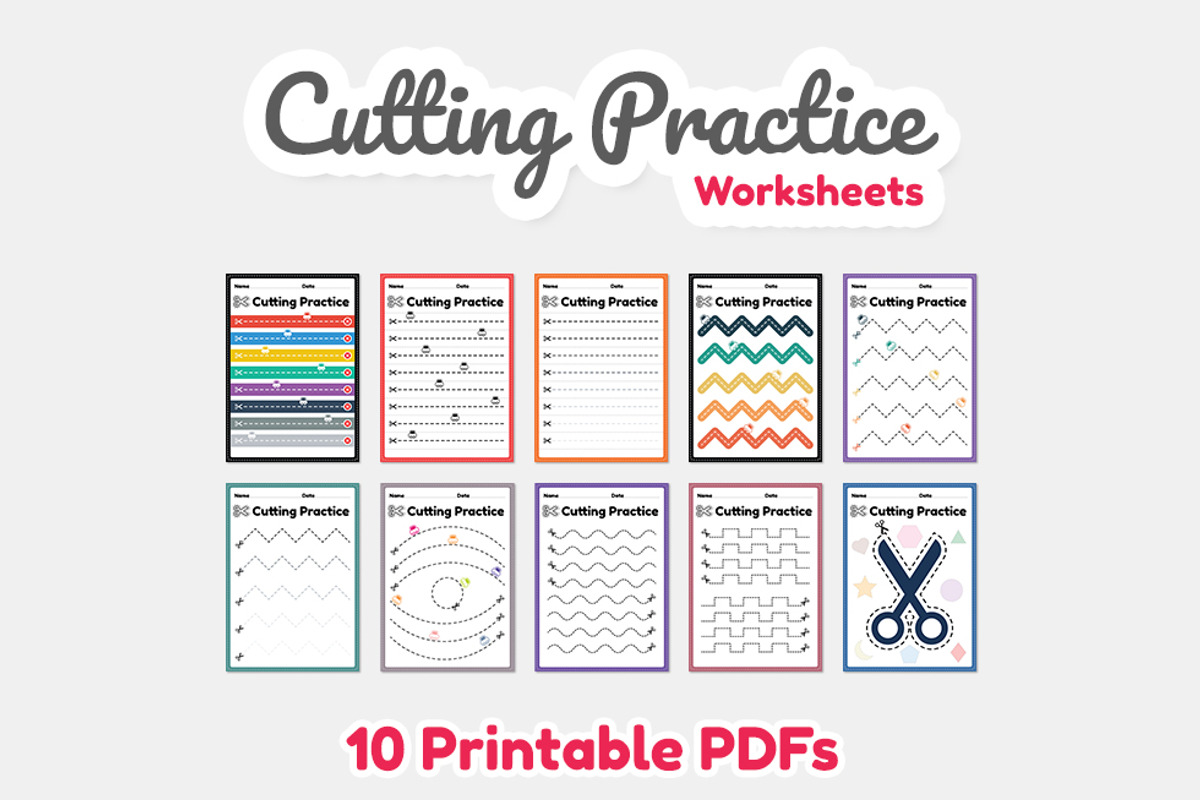 Cutting practice for kids worksheets, an Education Illustration by TukTuk Design (Photo 1 of 7)