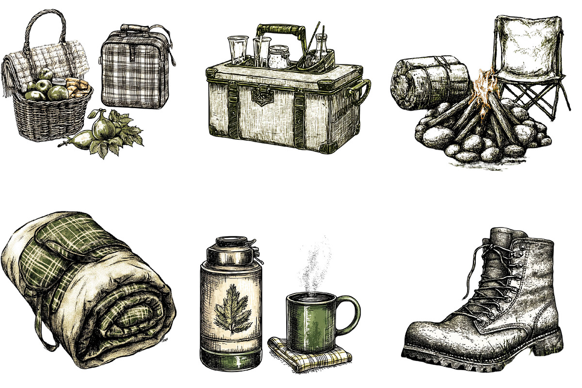 Hand Drawn Outdoor Camping Clipart, an Illustration by Designking (Photo 5 of 5)