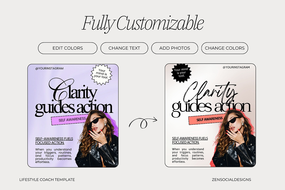 Lifestyle Coach Instagram Templates, a Social Media Template by ZenSocialDesigns (Photo 6 of 9)