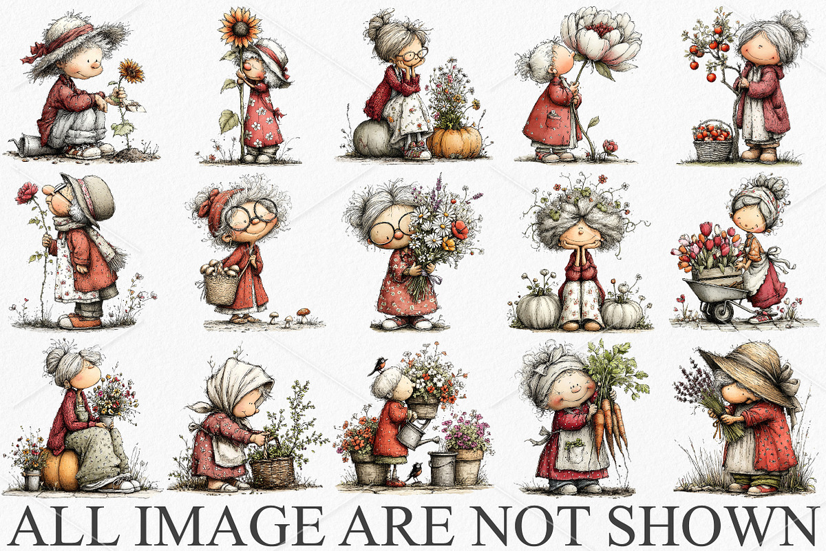 Whimsical Garden Grandma Clipart PNG, an Illustration by Canvas Craft (Photo 3 of 7)