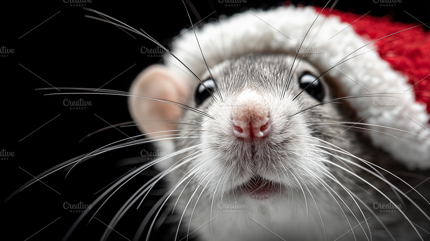Cute rat in red Santa hat with long, an Animal Photo by MistyDay