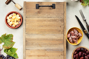 Charcuterie Board Frame with Wine and Snacks Copy Space, a Food & Drink Photo by Natalia Klenova's Shop