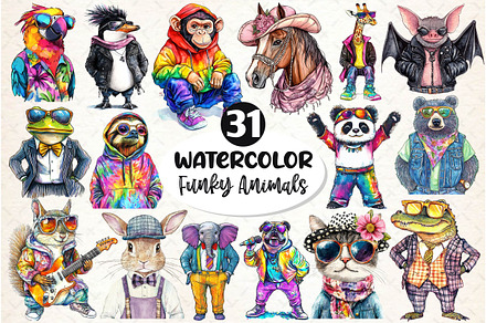 Funky Dressed-Up Animals Clipart, an Illustration by Dream Creation