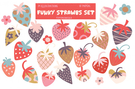 Funky Strawbs clipart & paper set