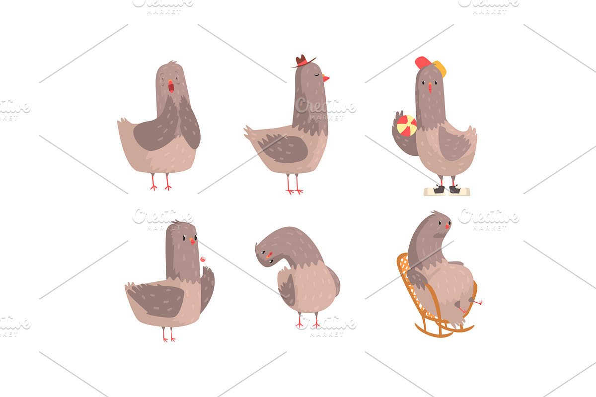 Funny Grey Pigeons Cartoon, an Animal Illustration by TopVectors