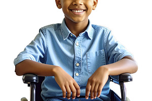 Black boy smiling sitting at wheelchair isolated photo, a Person Photo by DanFLCreativo
