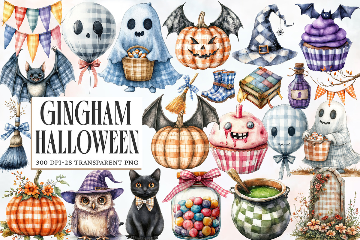 Gingham Halloween Clipart, an Illustration by Designworld (Photo 1 of 5)