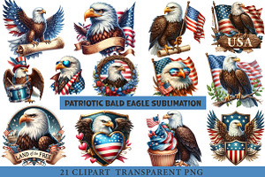 Patriotic Bald Eagle Clipart Bundle, an Illustration by cherrydesign
