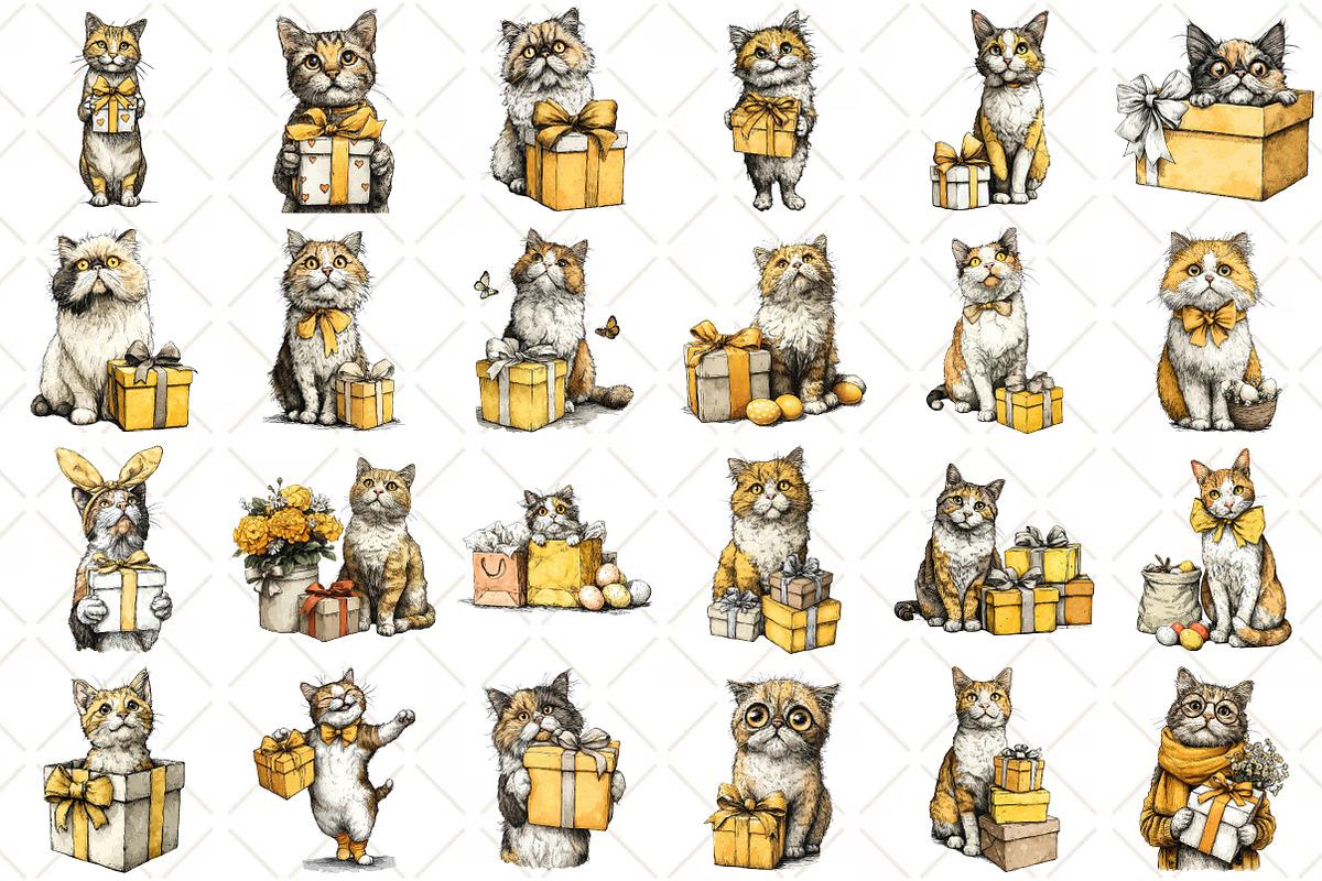 Whimsical Easter Cat Clipart, an Illustration by Black Bird Studio (Photo 2 of 5)