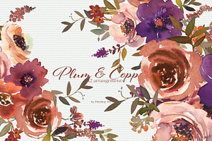 Watercolor Plum & Copper Florals