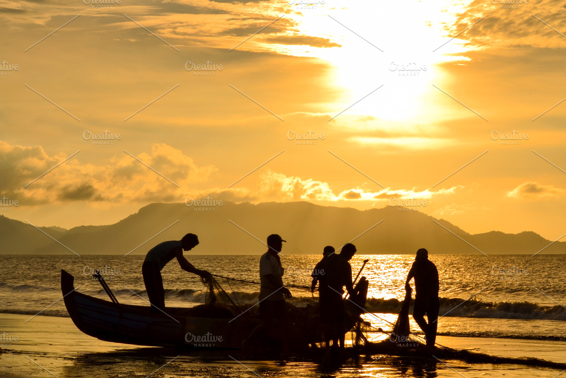 Fishermen Pulling Nets As the SunSet, a Nature Photo by bastera