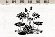Stencil Lotus Pond Floral, a Decorative Illustration by MARYCRAFTIRIA (Thumbnail 1 of 3)