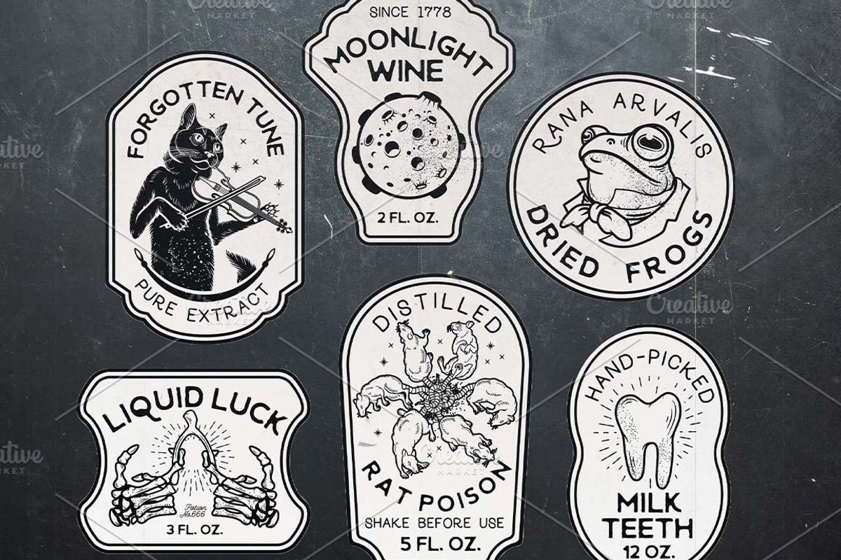 Halloween Bottle Labels, a Food Illustration by Moloko88 (Photo 2 of 5)