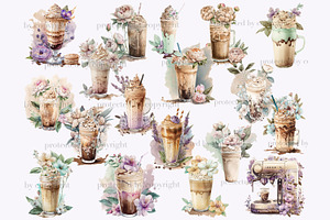 Watercolor Floral Coffee Clipart