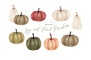 Modern Sage Peach Pumpkin Clipart