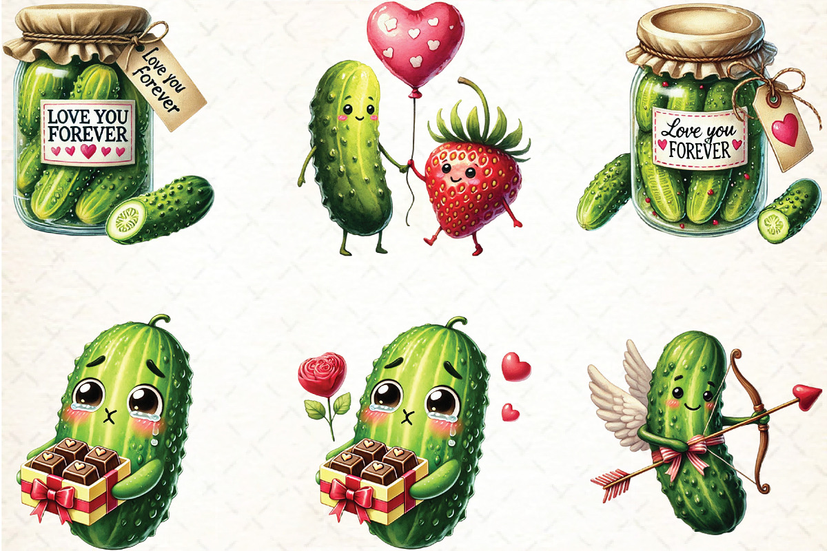 Cute Pickle in Valentines Clipart, an Illustration by DreamCafeArt (Photo 3 of 5)