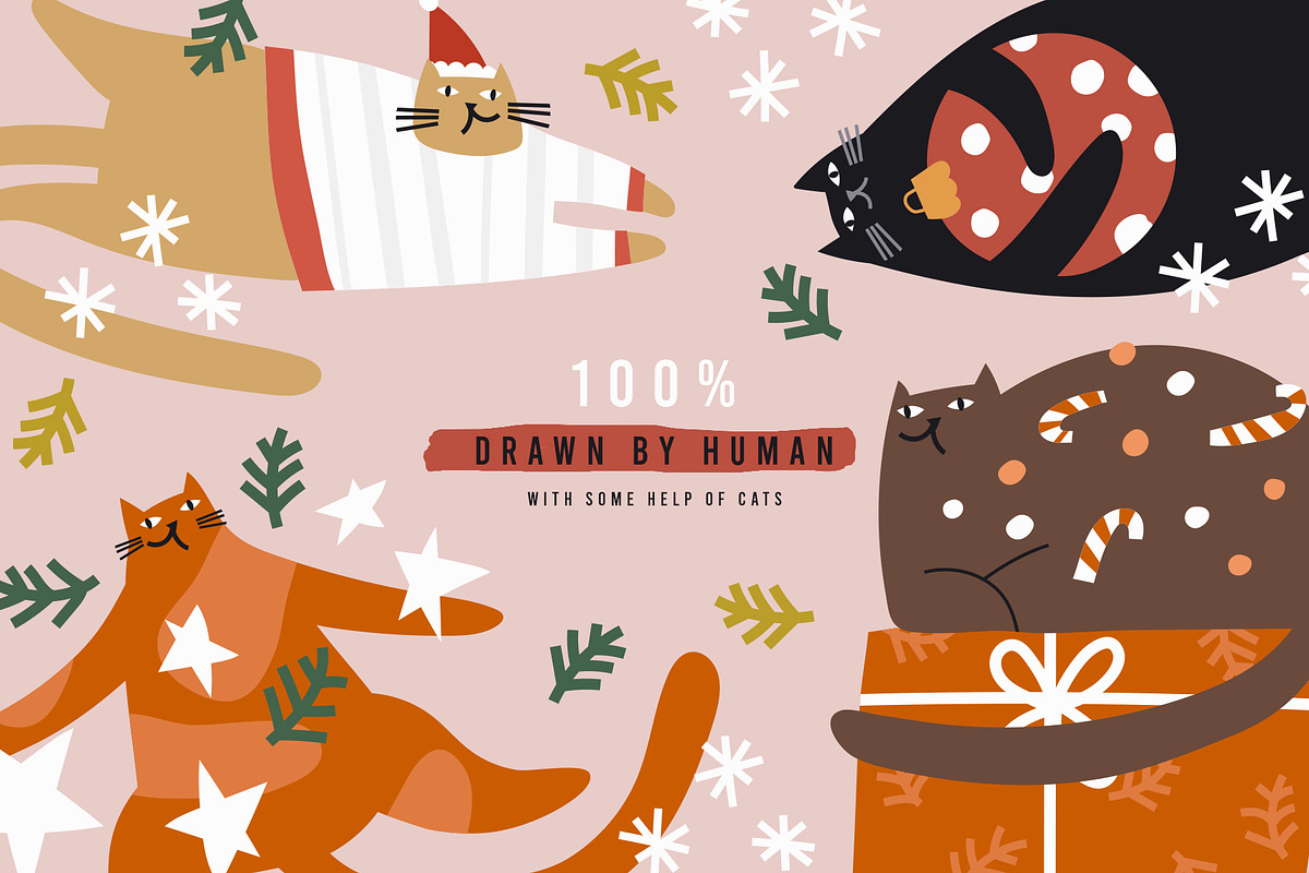 Christmas cats | 100% hand drawn, an Animal Illustration by Olia (Photo 2 of 14)