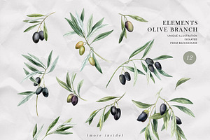 Olives. Watercolor Collection