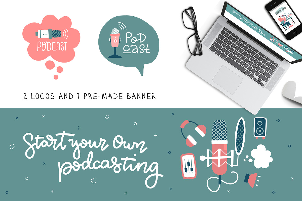Podcast – vector cliparts set, an Object Illustration by Lana Sham (Photo 6 of 13)