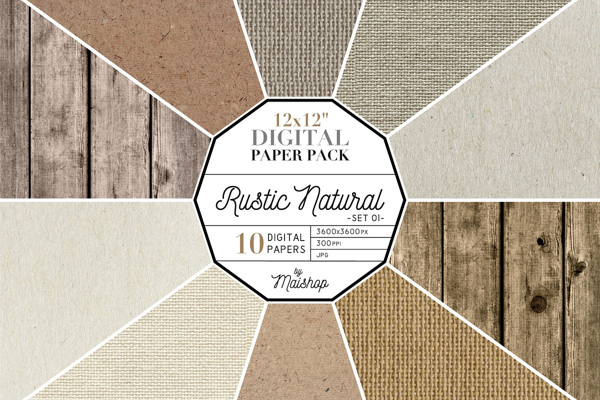 Digital Paper Pack Rustic Natural