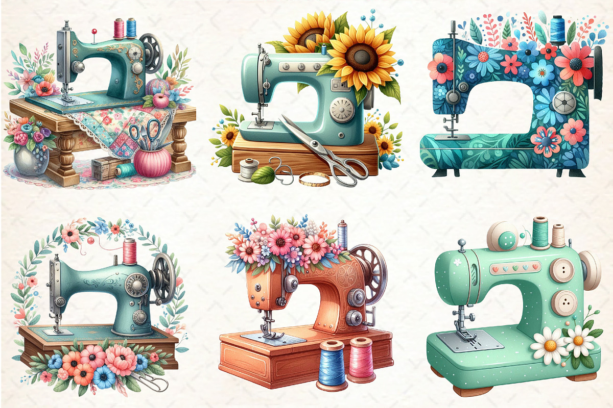 Floral Cute Sewing Machine Clipart, an Illustration by Libby Wishes (Photo 3 of 5)