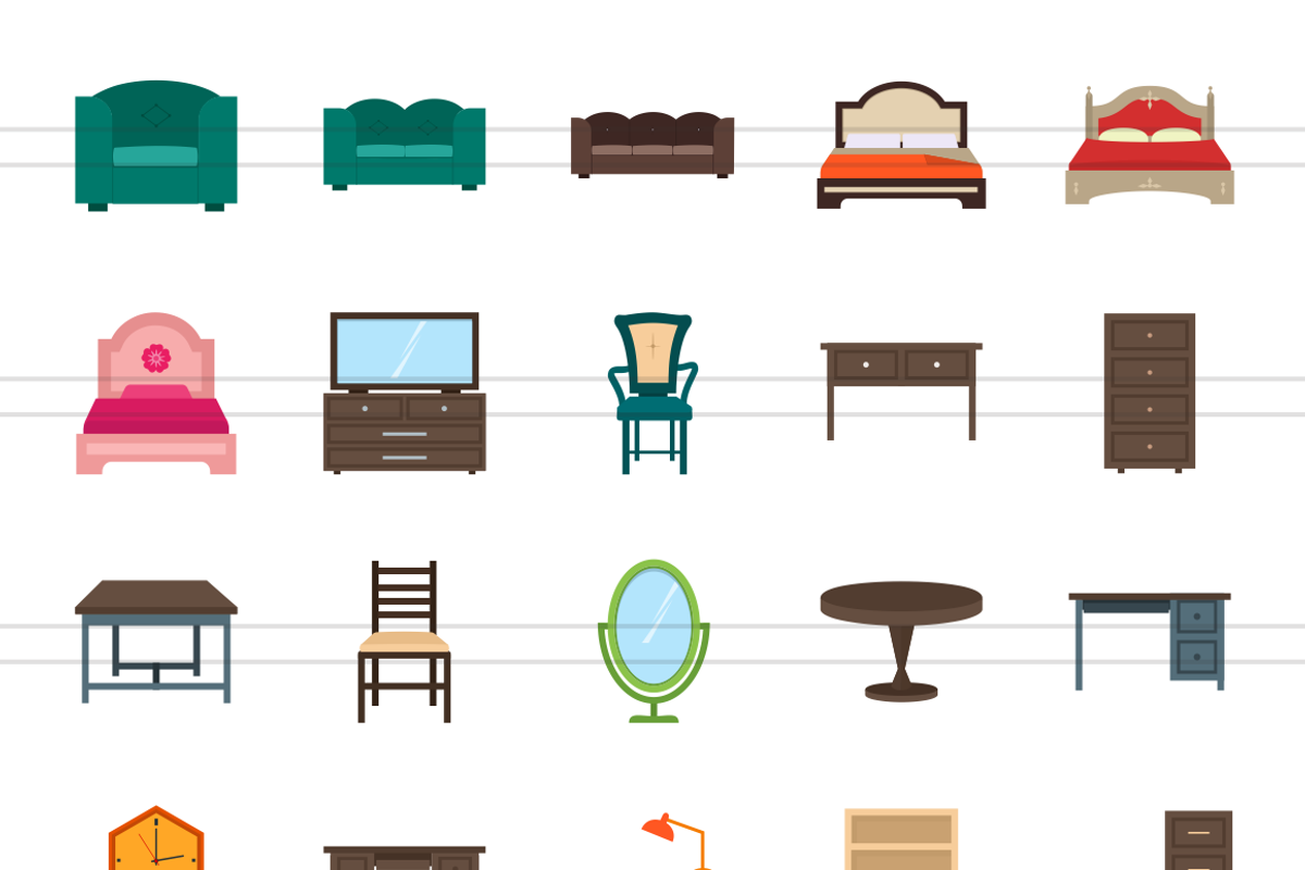 50 Furniture Flat Multicolor Icons preview 2