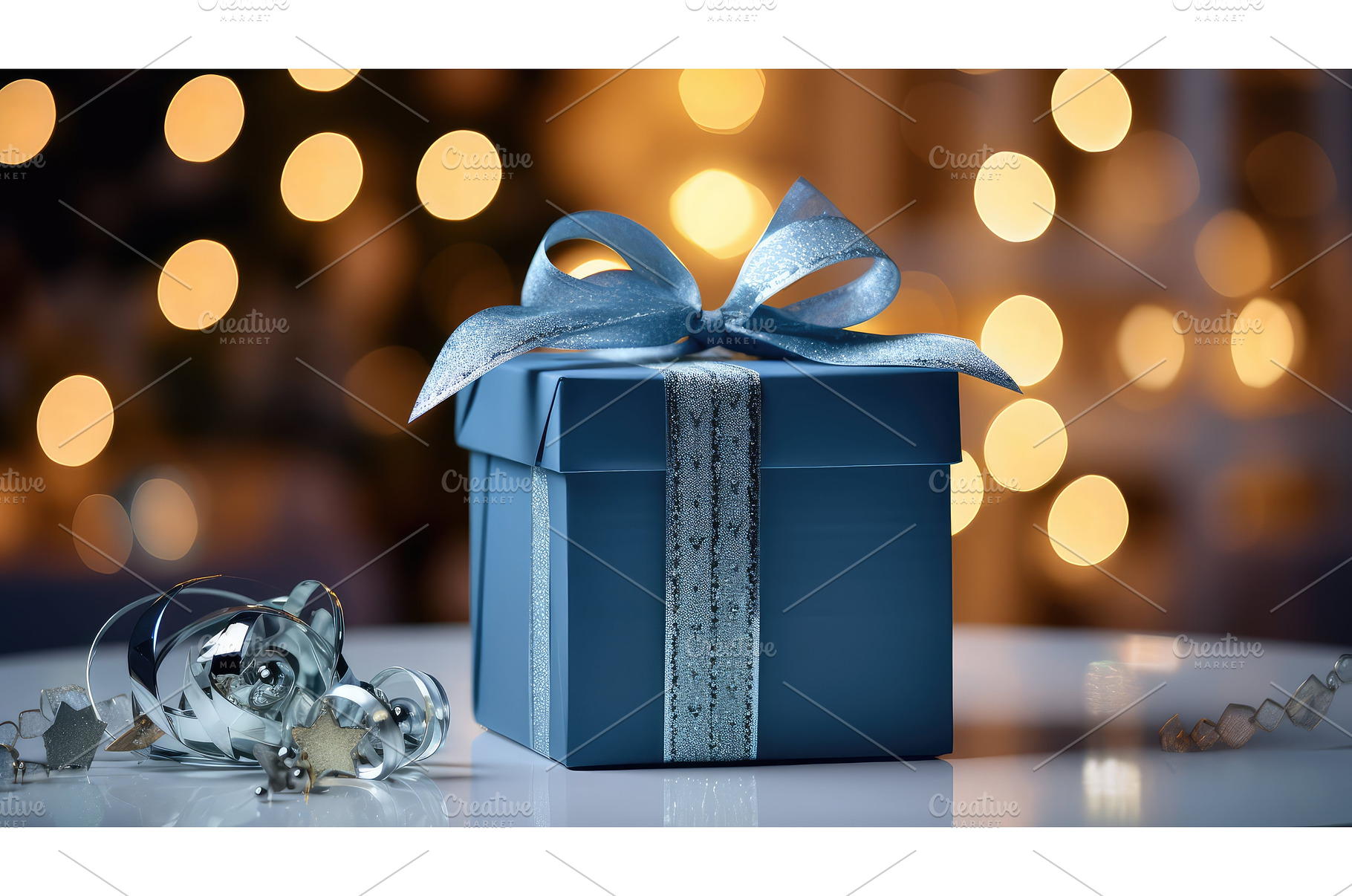 silver gifts blue ai generated, a Holiday Photo by pikepicture