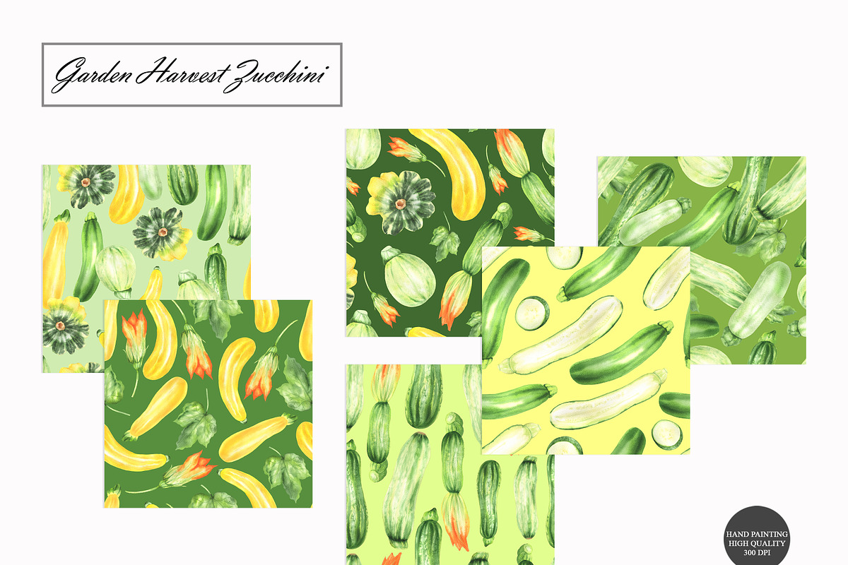 Watercolor Zucchini Seamless Pattern, a Food Illustration by OlDm_Shop (Photo 2 of 10)
