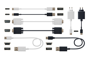 USB cable collection with various, a Technology Illustration by art PVP - market