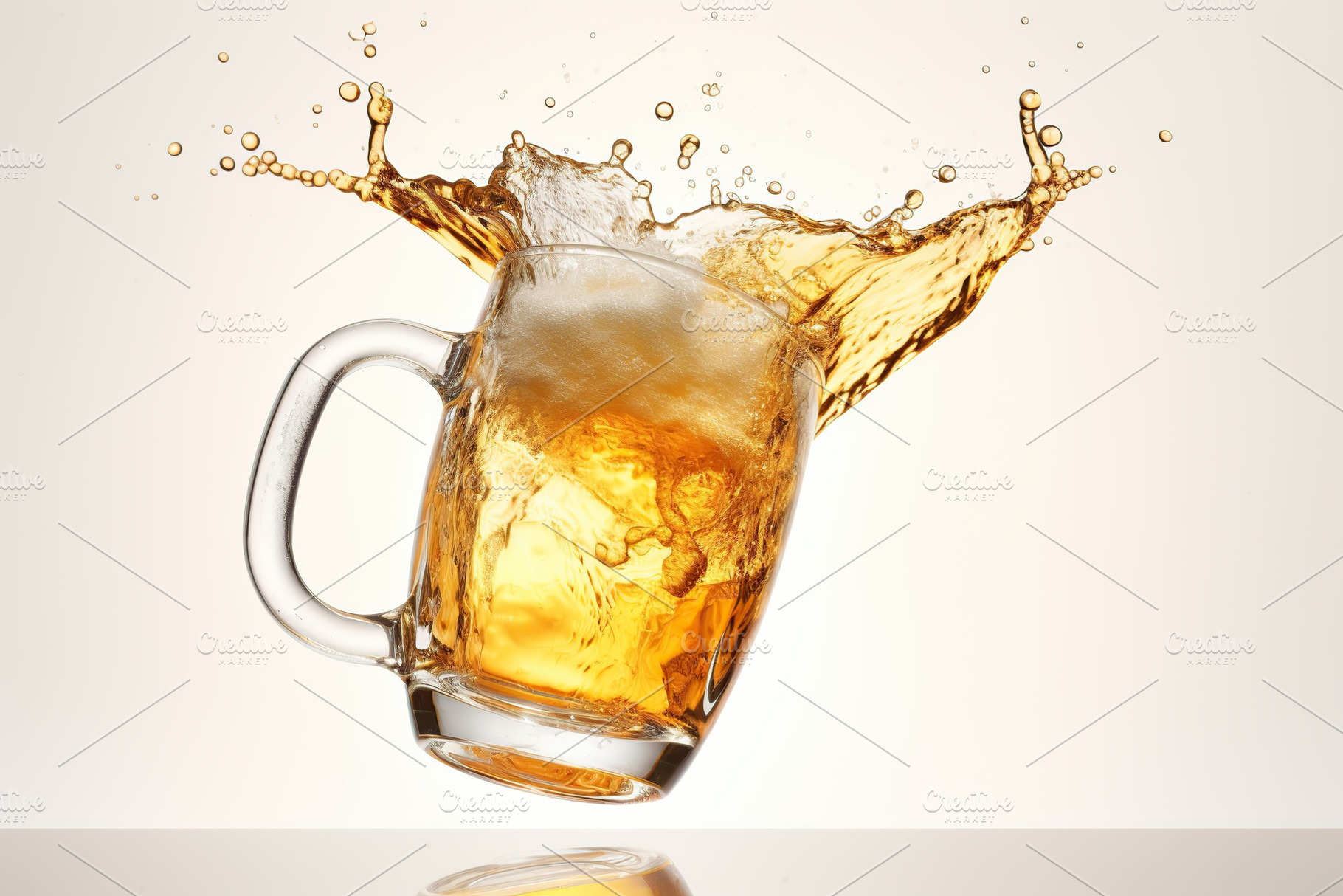 Glass of beer with splashes on white background, a Food & Drink Photo by AlyaAnd