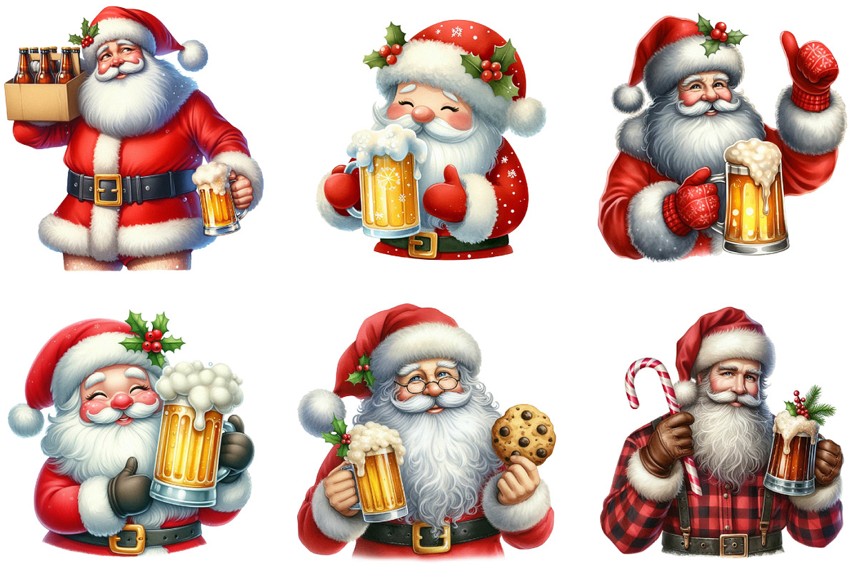 Christmas Santa Holding Beer Mug, an Illustration by DreamArtGraphic (Photo 3 of 5)