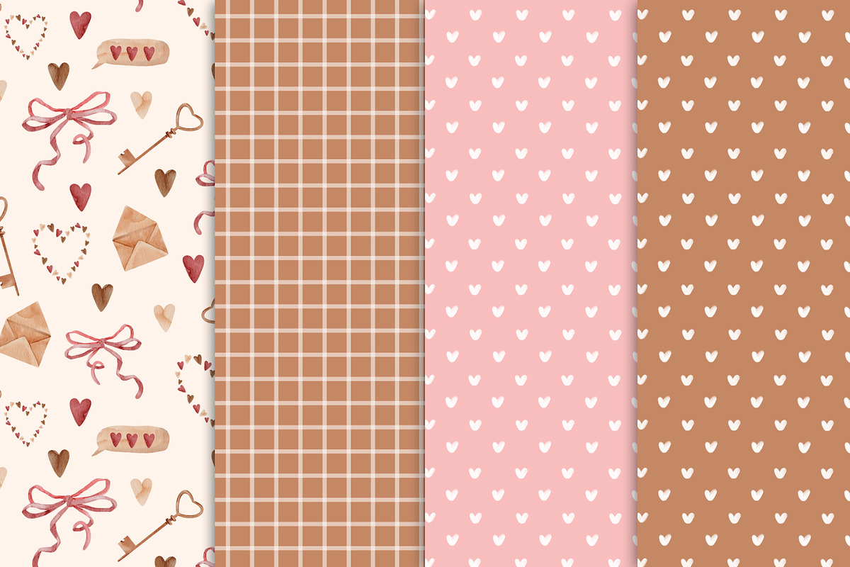 Watercolor patterns Valentine's Day, a Pattern Graphic by Pattern + watercolor (Photo 6 of 9)