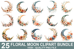 Floral Moon Clipart Design Bundle, an Illustration by crative8112