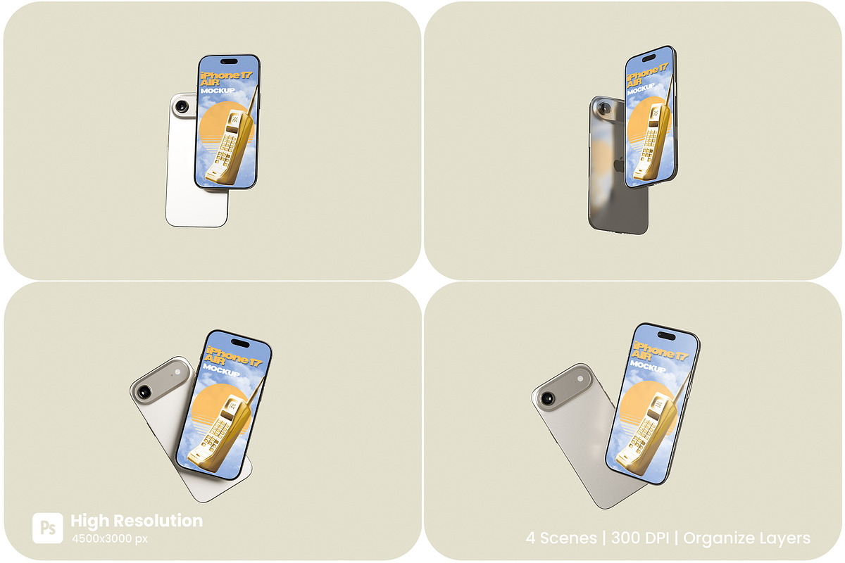 iPhone 17 Air Mockup, an iPhone Mockup by HanaSaka_Studio (Photo 1 of 5)