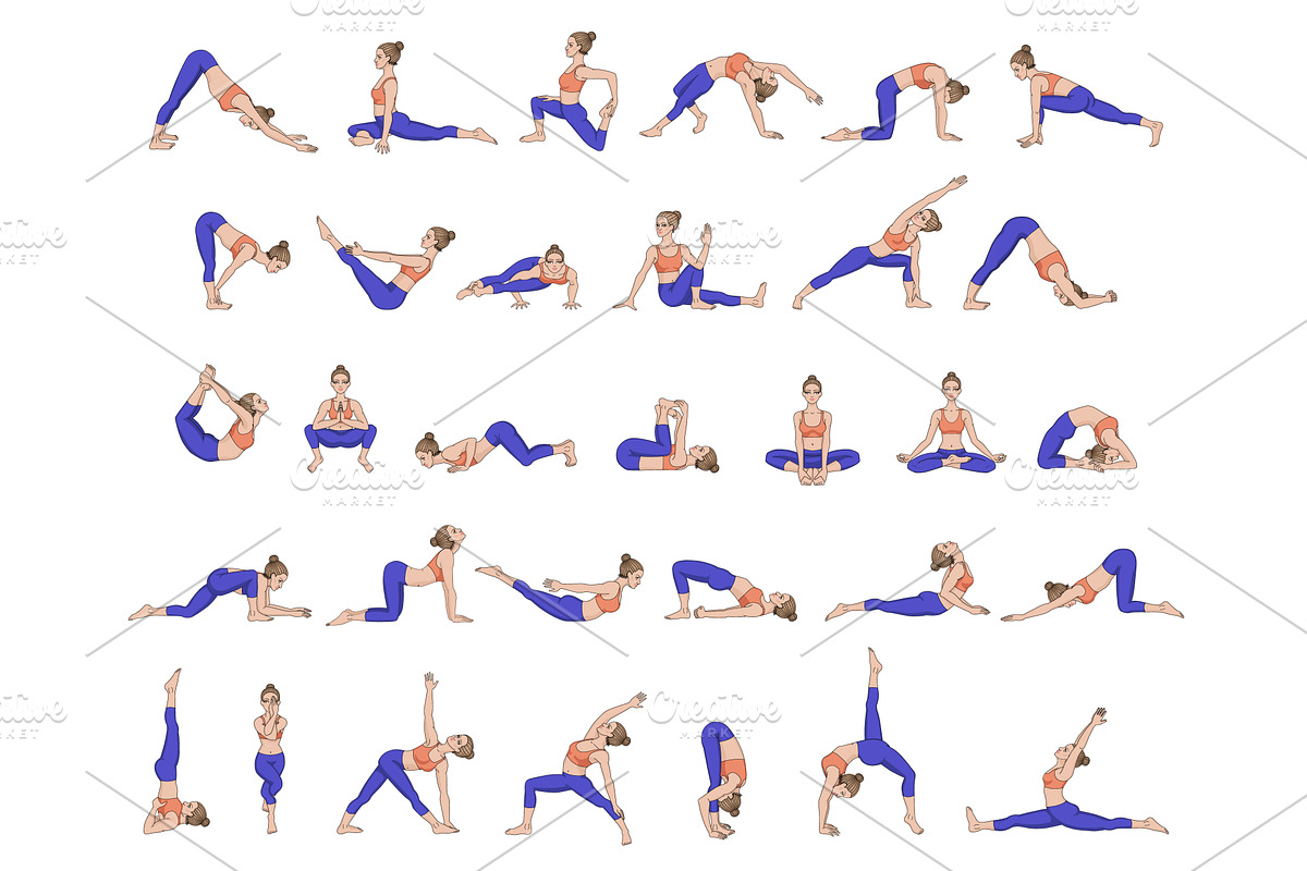 75 Yoga poses. Big collection, a Healthcare Illustration by tamara.comotomka (Photo 2 of 2)