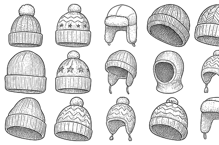 HandDrawn Winter Hats Icon Set