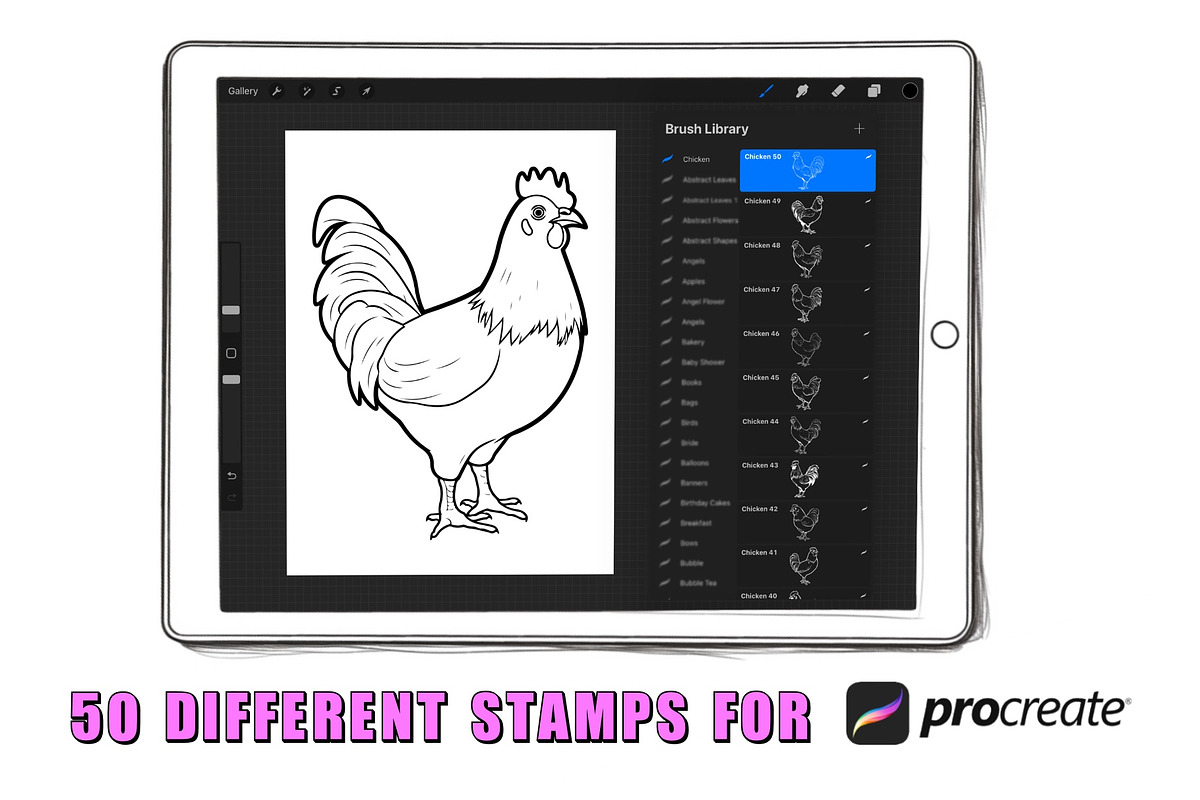 50 Chicken Procreate Stamps Brushes, a Brush Add-On by Procreate Sale (Photo 2 of 6)