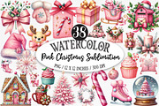 Watercolor Pink Christmas Clipart, an Illustration by Designking (Thumbnail 1 of 5)