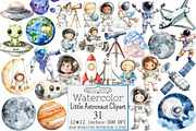 Watercolor Little Astronaut Clipart, a Seasonal Illustration by Design Market (Thumbnail 1 of 4)